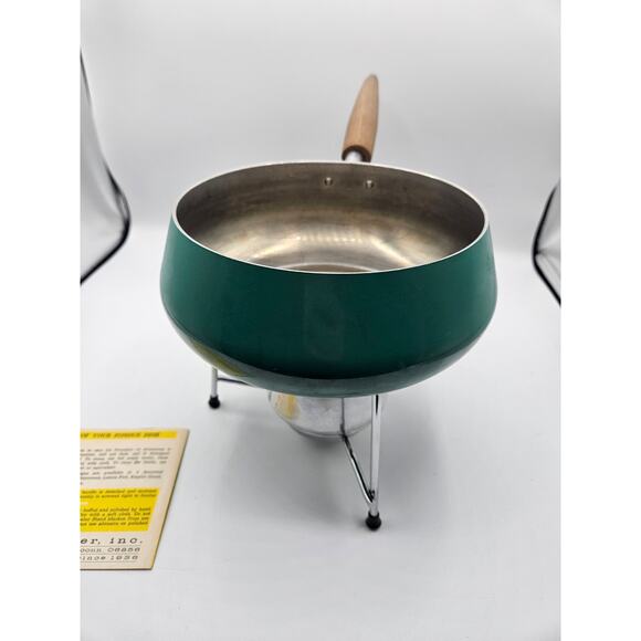 Vintage Mid Centry Modern Fondue Pot Buehner Wanner Blue Wood Handle - Picture 3 of 13
